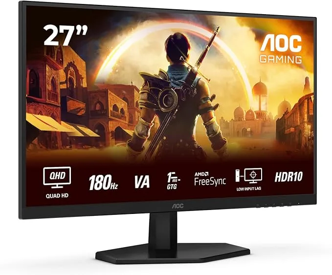 Écran PC Gamer - AOC - 27 - QHD - 180Hz - 0 5ms - Dalle Fast VA - HDR10 - FreeSync - Haut-parleurs