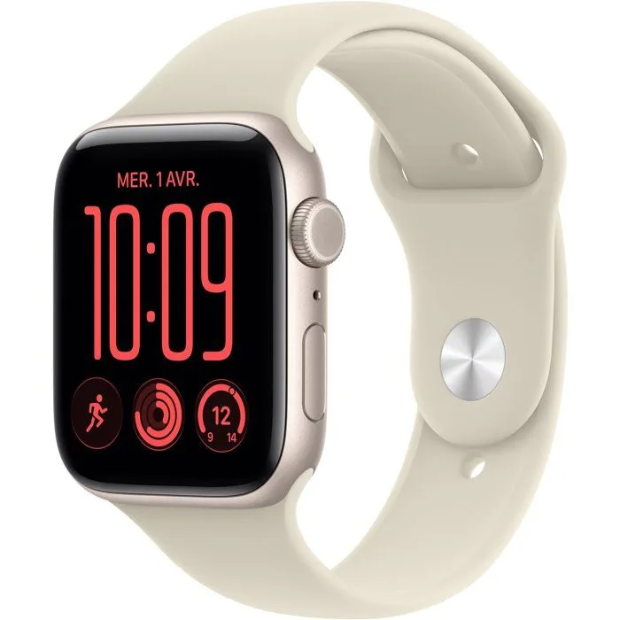 Apple Watch SE 3 GPS – 44mm – Boîtier Starlight Aluminium – Bracelet Sand Sport Band – M/L