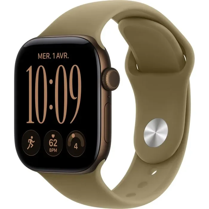 Apple Watch Série 12 GPS 42 mm Boîtier en aluminium Bronze foncé avec Bracelet Sport Olive - S/M