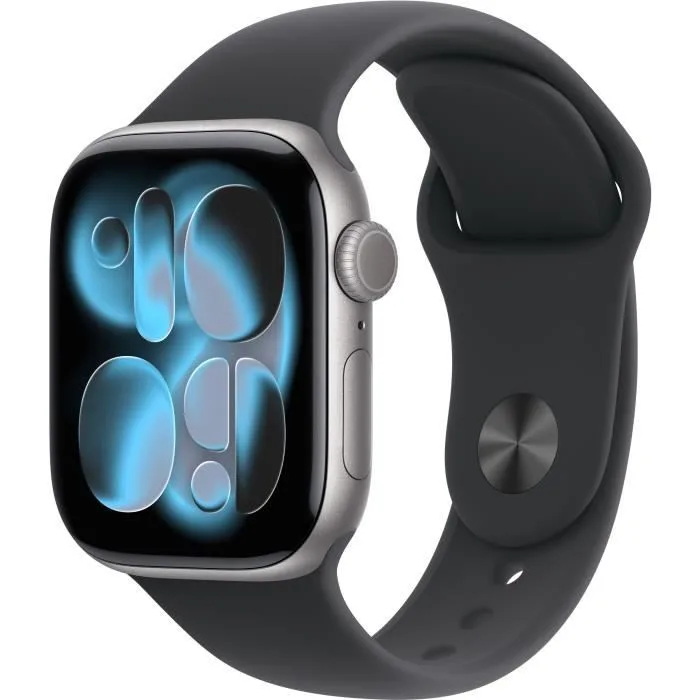 Apple Watch Series 11 GPS + Cellular – 42mm – Boîtier Space Grey Aluminium – Bracelet Black Sport Band – M/L