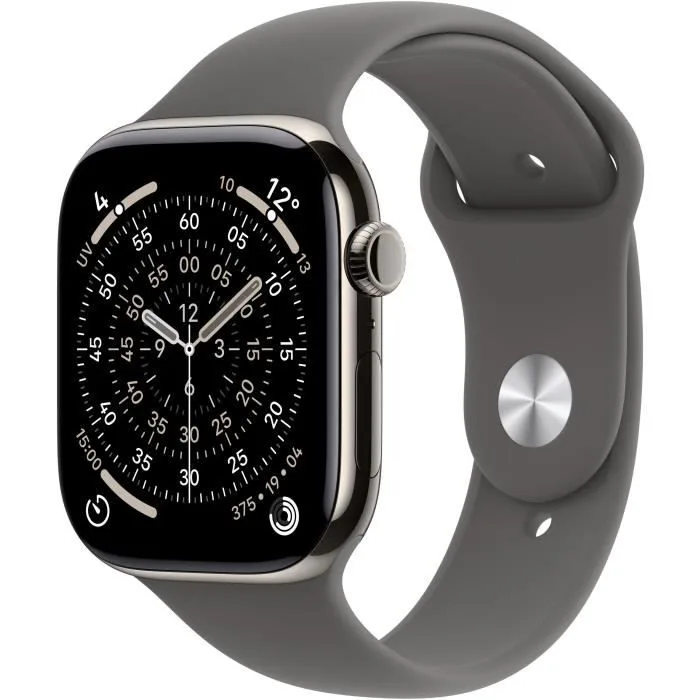 Apple Watch Series 11 GPS + Cellular - 46mm - Boîtier Natural Titanium - Bracelet Stone Grey Sport Band - S/M