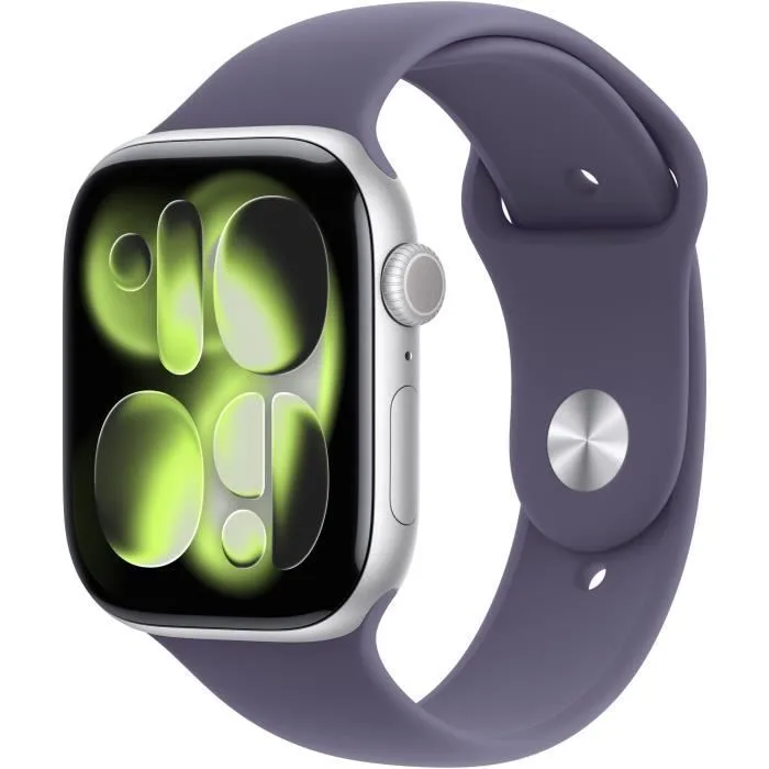 Apple Watch Series 11 GPS + Cellular - 46mm - Boîtier Silver Aluminium - Bracelet Purple Fog Sport Band - S/M