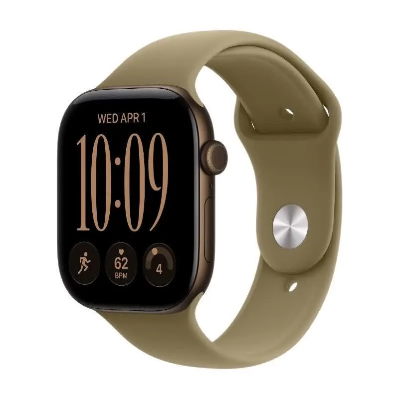 Apple Watch Series 12 GPS 46 mm Boîtier en aluminium bronze foncé avec bracelet sport olive - S/M