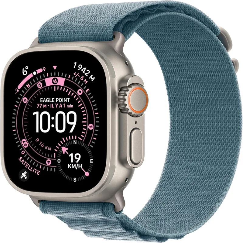 Apple Watch Ultra 3 GPS + Cellular 49 mm avec boîtier en titane naturel avec boucle Alpine bleu clair – Large