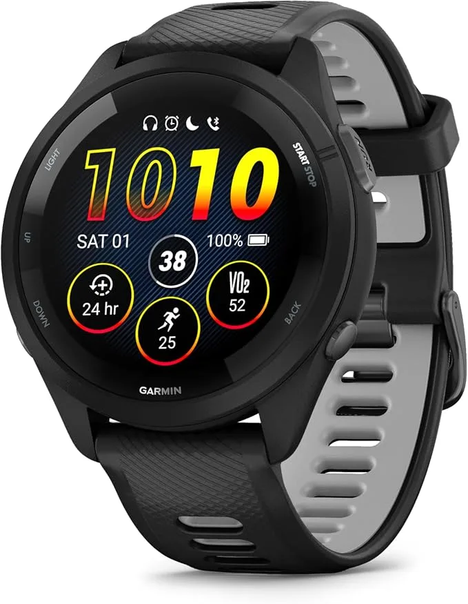 Garmin Forerunner 265, Montre GPS connectée Running AMOLED, Noir/Gris, 46mm