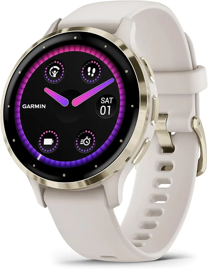 Garmin Venu 3S – Montre connectée GPS Sport et santé – Soft Gold avec Bracelet Ivoire
