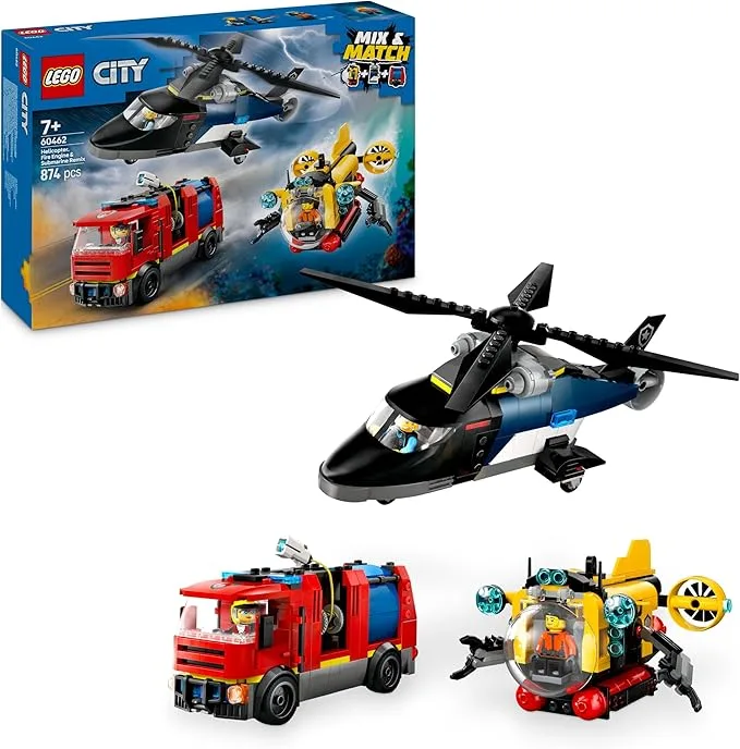 LEGO City - Hélicoptère, camion de pompiers et sous-marin modulable - 60462