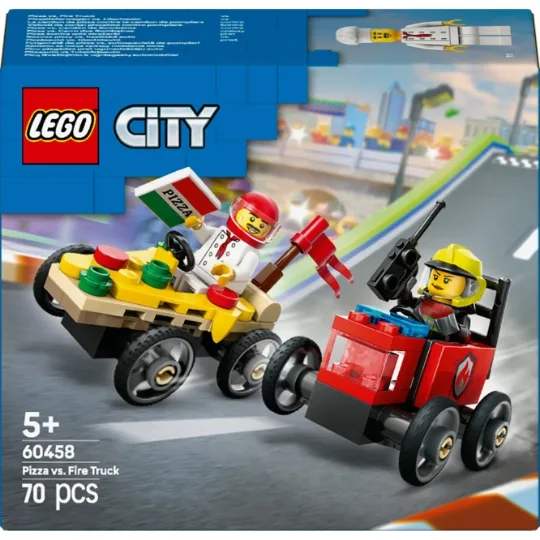 LEGO City - Pack de Bolide de Course: Camion de Pizza contre Camion de Pompiers - 60458