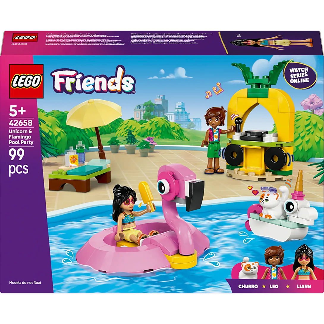 LEGO Friends - Fête dans la Piscine avec les Bouées Licorne et Flamant Rose - 42658