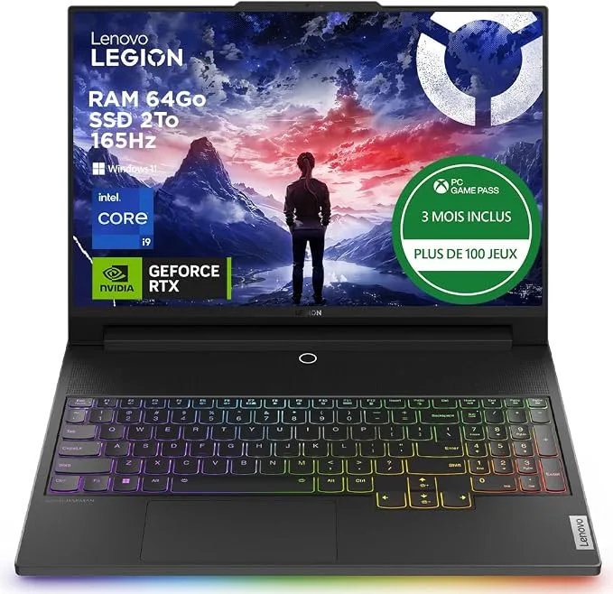 Lenovo Legion 9 16IRX9 · Ordinateur portable · 16″ · 64 Go · 2 To · Noir · Intel Core i9-14900HX · RTX 4090 · 165 Hz