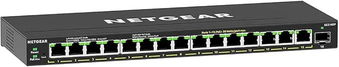 Netgear (GS316EP) Switch Ethernet PoE 16 Ports RJ45 Gigabit