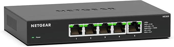 Netgear Switch 2,5Gb 5 Ports, Non Manageable Switch Ethernet MS305 | 5 x 2,5Gb Ports, Bureau/Mural, Boîtier Métal
