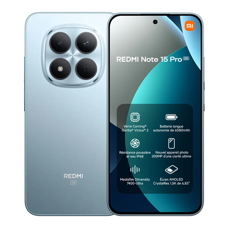 Redmi Note 15 Pro 5G Bleu Glacier 12 Go RAM 512 Go ROM eSIM, Double SIM, NFC