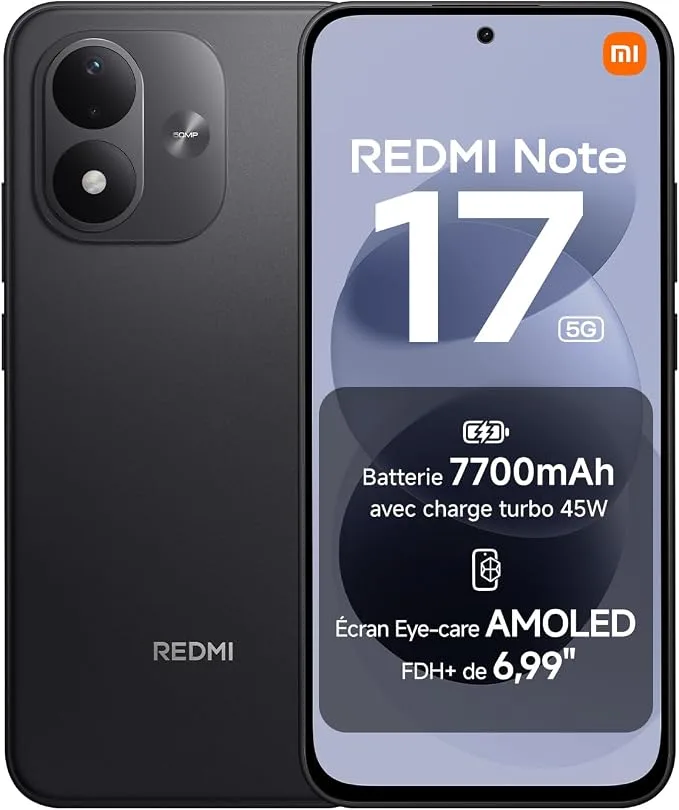 Redmi Note 17 5G, Smartphone 6+256 Go, Noir, Batterie 7700 mAh
