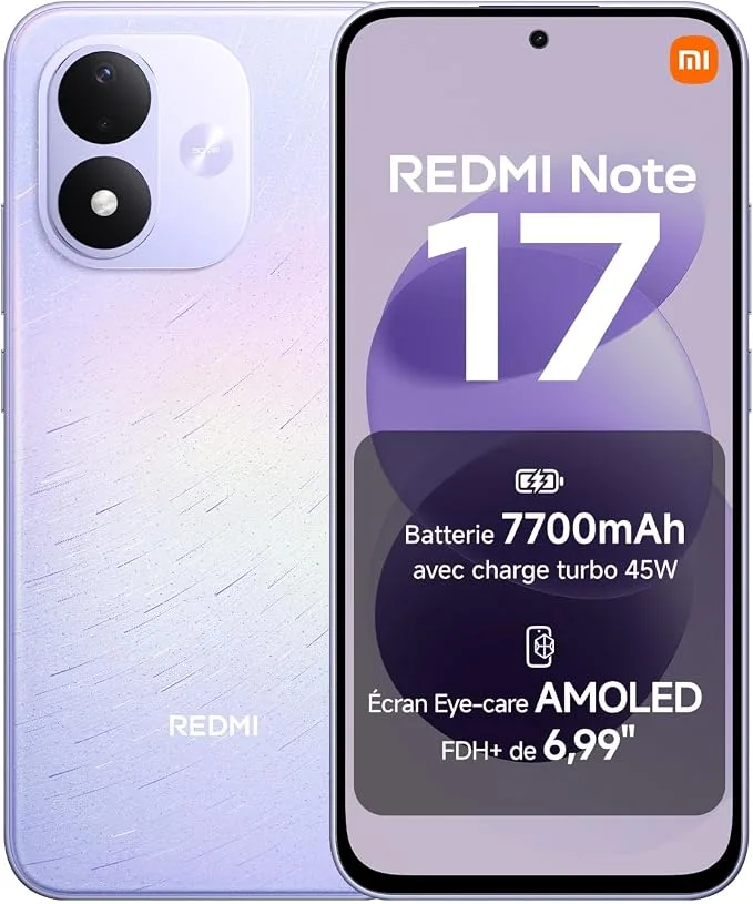 Redmi Note 17, Smartphone 4+128 Go, Violet, Batterie 7700 mAh