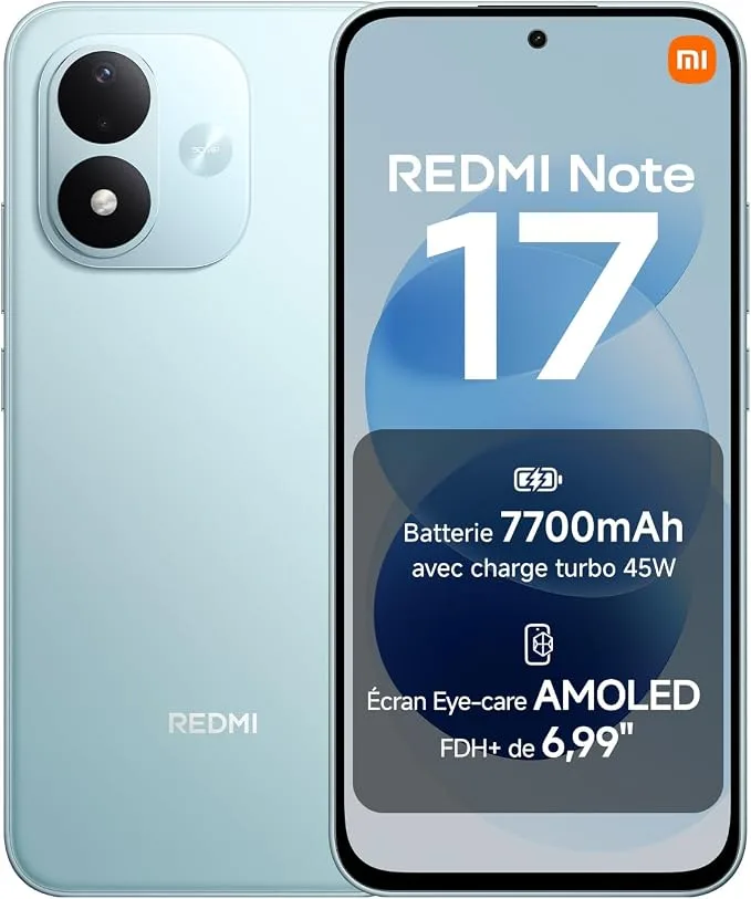 Redmi Note 17, Smartphone 6+256 Go, Bleu, Batterie 7700 mAh