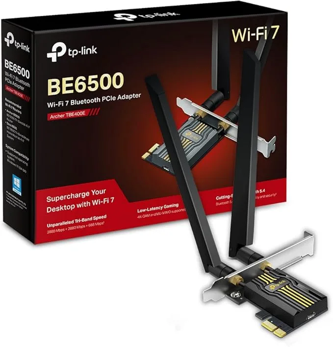 TP-Link Carte Wi-Fi 7 PCIe BE6500 avec Bluetooth 5.4 · 8K