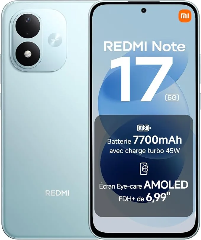 Xiaomi Redmi Note 17 5G, Smartphone 6+256 Go, Bleu, Batterie 7700 mAh